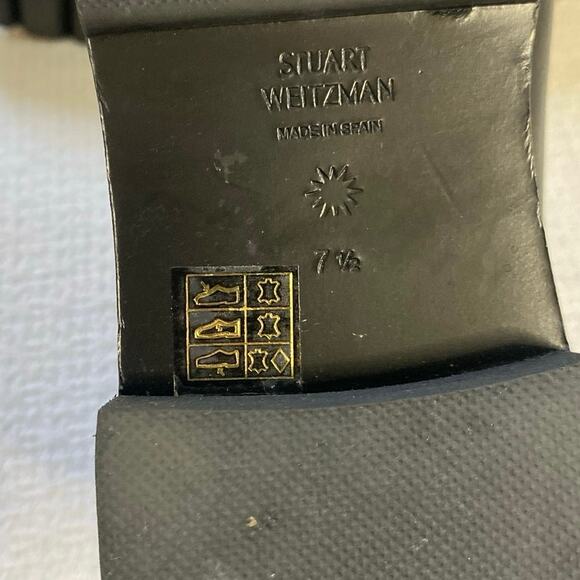 Stuart Weitzman Gold Chain Lift Leather Boot Black Lug Sole Moto Combat - Picture 6 of 8